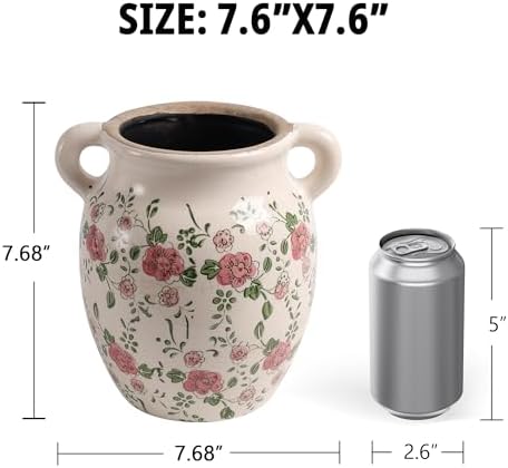 Ronasip Floral Farmhouse Ceramic Vase with Rustic Design
