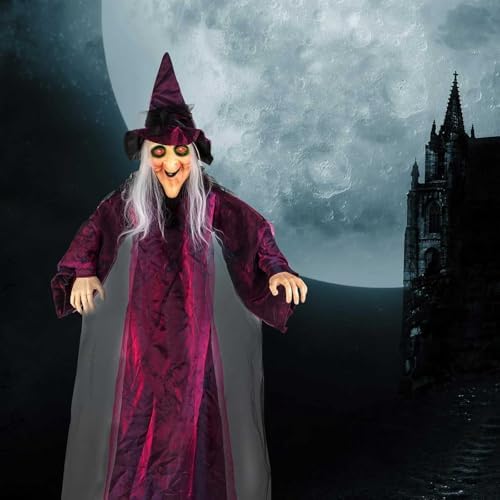 Giant 70 Inch Hanging Witch Halloween Decor with Lights and Sound