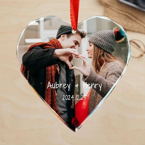 TEQUAN Personalized Crystal Photo Ornament - Custom Picture Heart Decoration