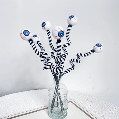 Halloween DIY Hanging Ornaments with Wool Bead Eyes on Twigs 6pcs
