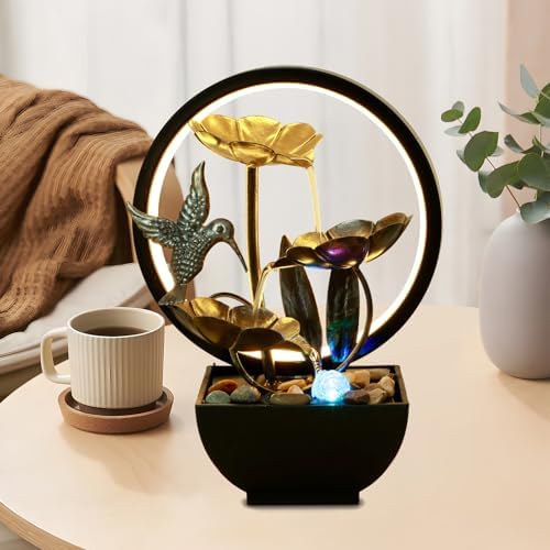 Tabletop Water Fountain with LED Ring Light and Humidifier for Home Office Bedroom