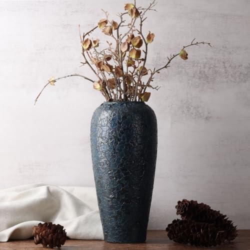 13 Inch Tall Blue Ceramic Vase for Home Decor