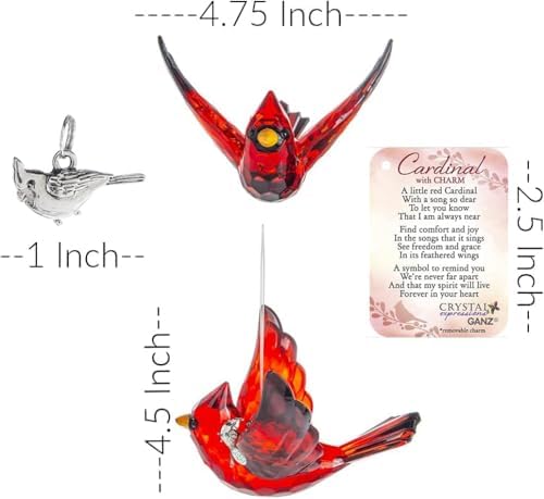 Flying Cardinal Memorial Ornament Red Bird Window Suncatcher with 2025 Hangtag and Suction Cup