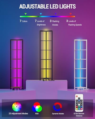 6-Tier Corner Bookshelf with LED Light Black CS66606B
