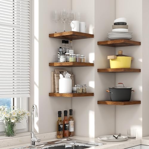Venusmiles Square Floating Shelves 3 Pack Rustic Brown