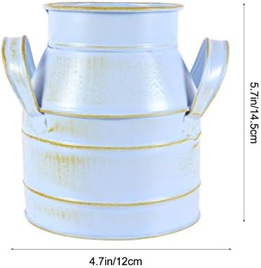 Hemoton Vintage Galvanized Metal Flower Bucket Shabby Chic Vase Blue