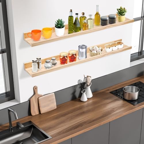 24 Inch Pine Wood Floating Shelves Set of 2 for Home Decor