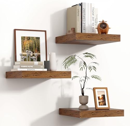 Venusmiles Square Floating Shelves 3 Pack Rustic Brown