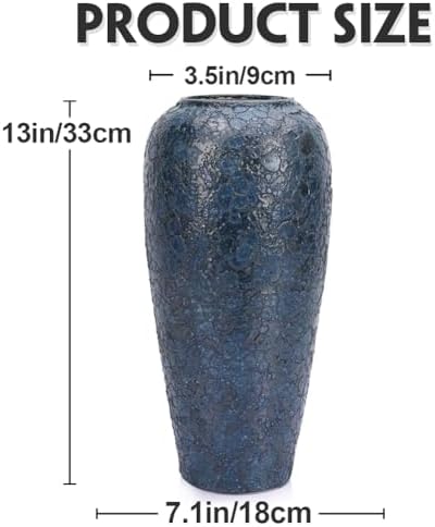 13 Inch Tall Blue Ceramic Vase for Home Decor