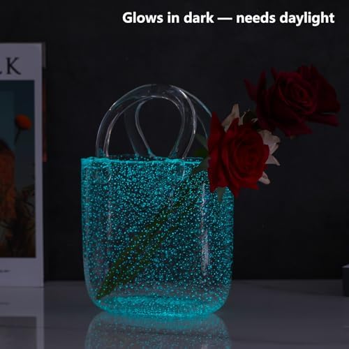 Light Up Glass Purse Vase with Handle for Home Decor