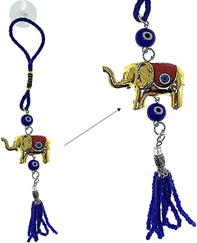 Bravo Team Lucky Blue Evil Eye Hanging Ornament with Elephant Charm and Tassel - Home Car Decor