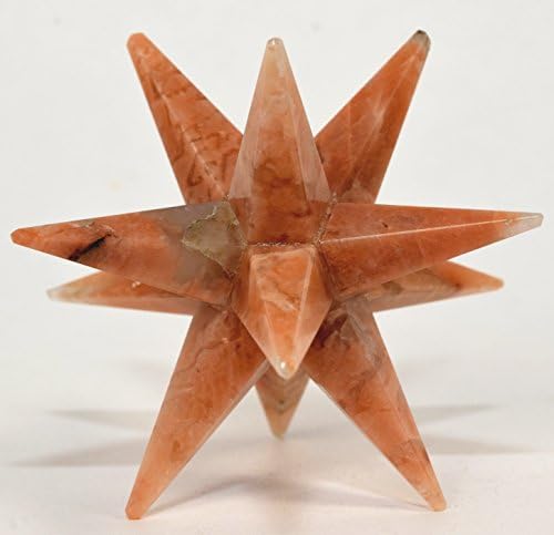 HQRP 72mm 12 Point Peach Moonstone Merkaba Star - India Clear Quartz Cabochon