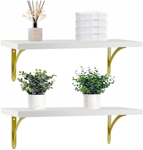 White and Gold Floating Shelves 16 in