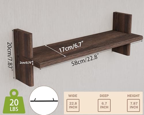 Rustic Floating Shelves 228x67 Solid Wood Bookshelves for Books Plants Photos and Decor