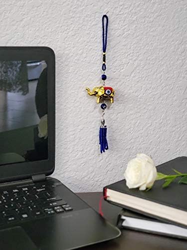 Bravo Team Lucky Blue Evil Eye Hanging Ornament with Elephant Charm and Tassel - Home Car Decor