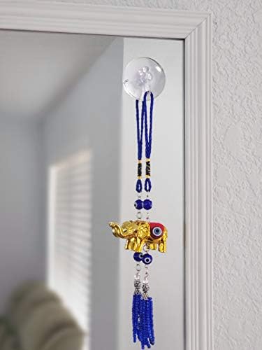 Bravo Team Lucky Blue Evil Eye Hanging Ornament with Elephant Charm and Tassel - Home Car Decor