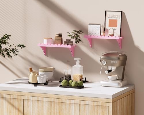 Scalloped Pink Floating Wall Shelf - 17 Inch Cute Decor Shelf for Bedroom Kitchen Bathroom