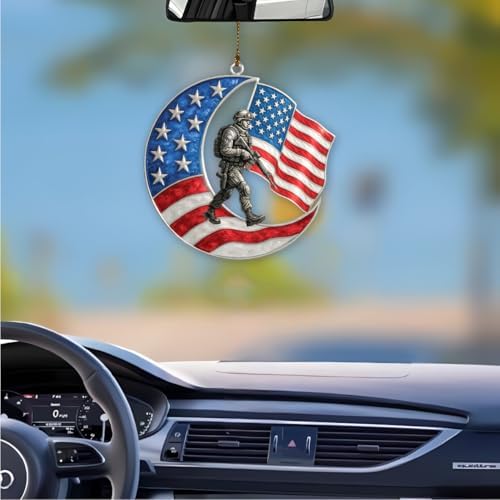 4-Inch Patriotic Soldier Moon Acrylic Hanging Decoration