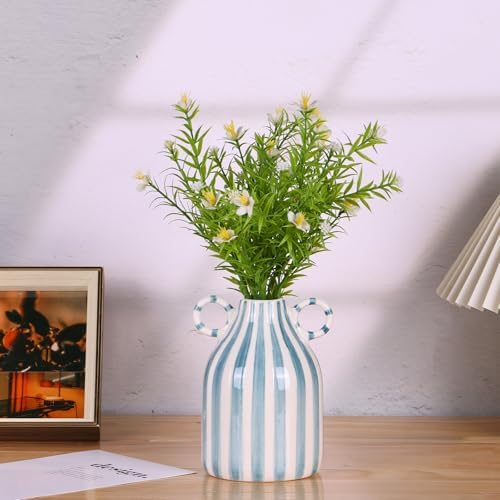 Green and White Ceramic Vase with Handle