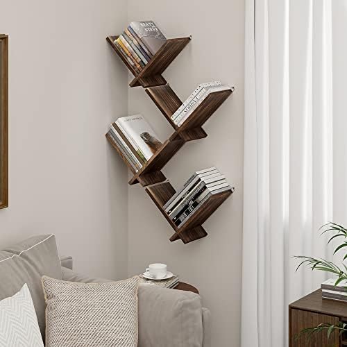 Afuly Floating Shelves Wall Mount Set of 2 Modern Natural Wood Bookcase