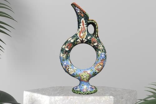 EliPOT Ceramic Vase Hittite Design Light Blue Dark Green