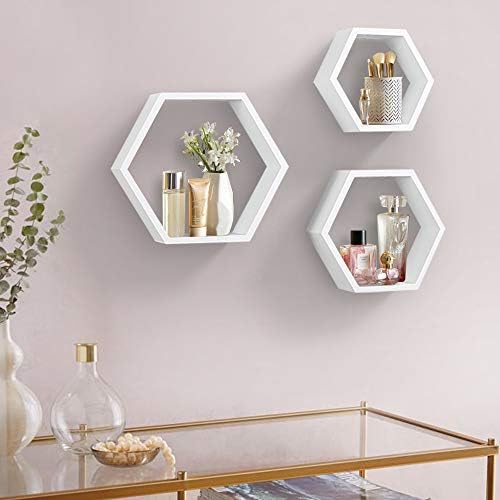 AHDECOR Set of 3 White Hexagon Floating Shelves