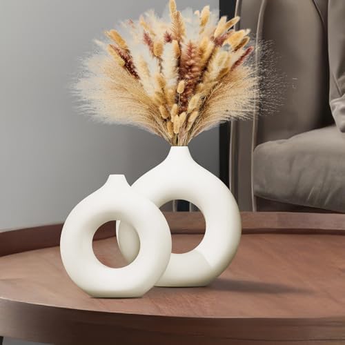 Matte White Donut Vase Set of 2 Modern Minimalist Decor