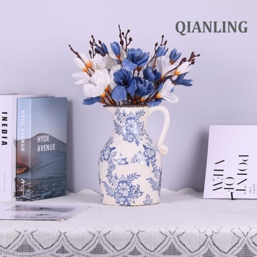 Blue and White Floral Vase - 96 Inch Chinoiserie Decor Vintage Ceramic Vase