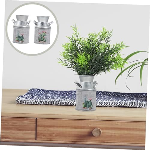 STOBAZA 2pcs Vintage Rustic Iron Flower Vases with Handles