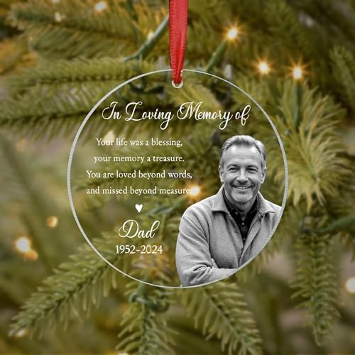 Custom Photo Memorial Heart Glass Ornament