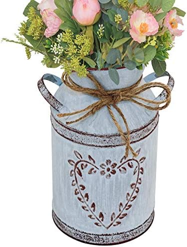 Rustic Shabby Chic Vase - Galvanized Milk Can with Handle Vintage Farmhouse Decor