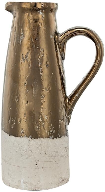 AB Home Farmhouse Pitcher Vase - Cream White and Gold