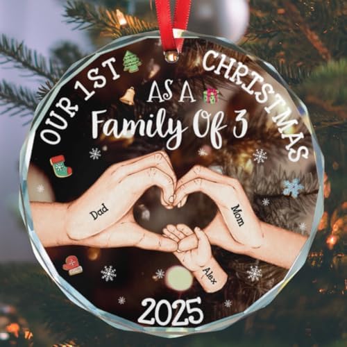 Our 1st Christmas As A Family of 3 Personalized Glass Ornament