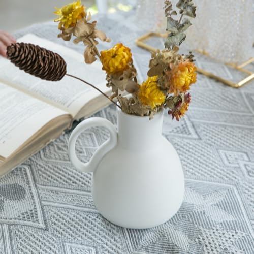 Tanvecle White Ceramic Vase Set 2 Small Vases with Handles