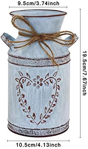 Rustic Shabby Chic Vase - Galvanized Milk Can with Handle Vintage Farmhouse Decor