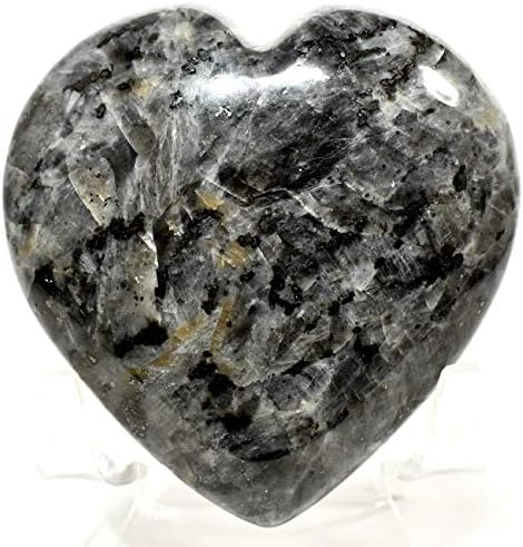 25 Inch Larvikite Heart with Stand - Natural Stone Decor
