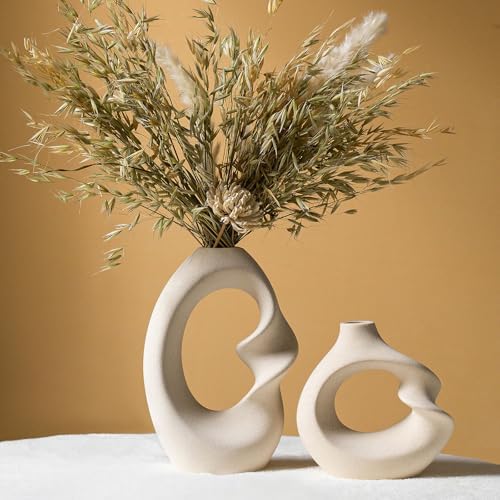 Modern White Ceramic Vase Set of 2 for Home Decor