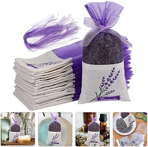 30 Pcs Lavender Sachet Bags Empty Mesh Drawstring Organza Cotton Ramie
