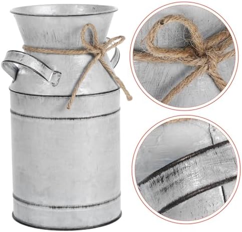 Galvanized Metal Vase with Handle Vintage French Country Style