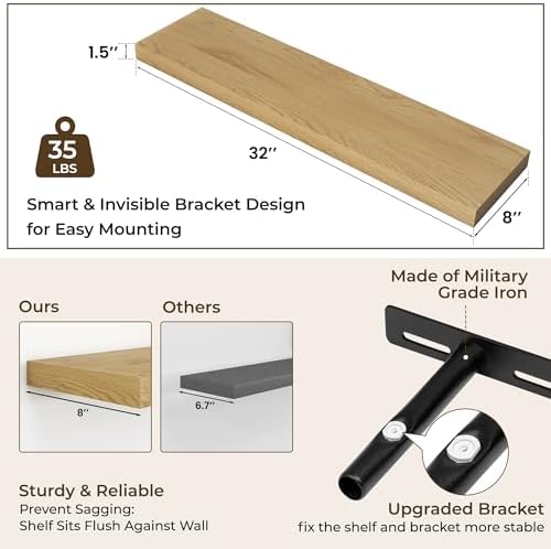 RICHFOCUS 315 Inch Floating Shelves 2 Pack Oak Rustic Wall Mount