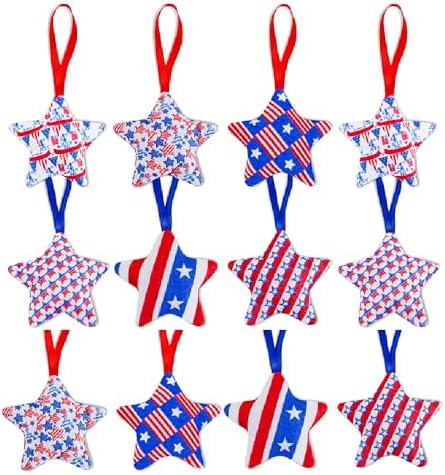 4th of July Felt Stars Hanging Ornament Set of 12