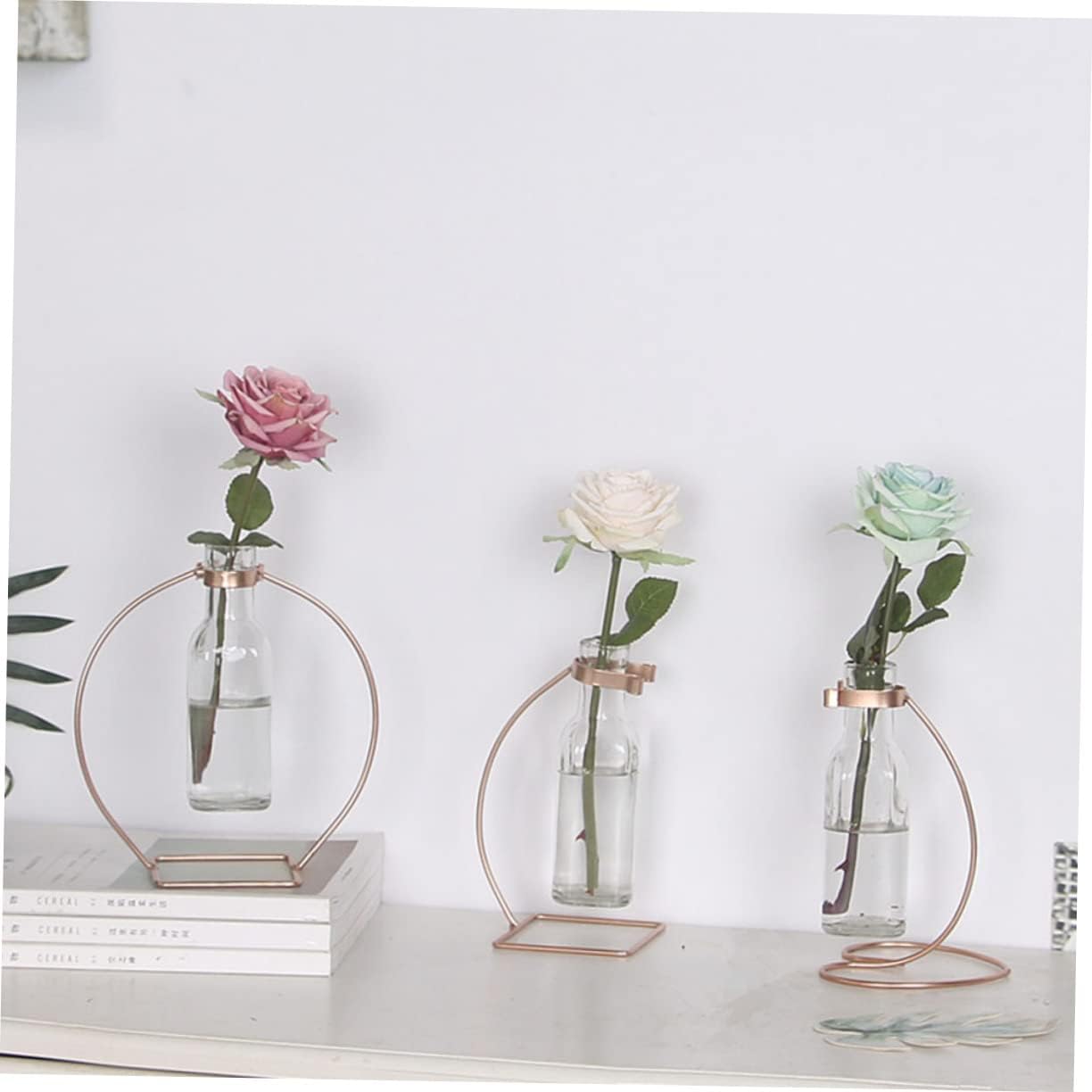 STOBAZA Sturdy Iron Base Glass Vase for Home Office Decor