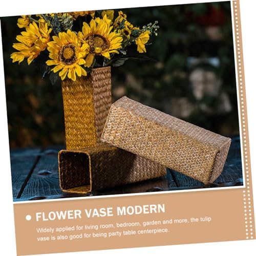 VINTORKY Woven Dried Flower Vase Rustic Tall Rattan Decorative Container