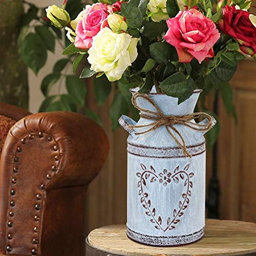 Rustic Shabby Chic Vase - Galvanized Milk Can with Handle Vintage Farmhouse Decor