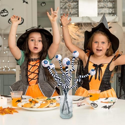 Halloween DIY Hanging Ornaments with Wool Bead Eyes on Twigs 6pcs