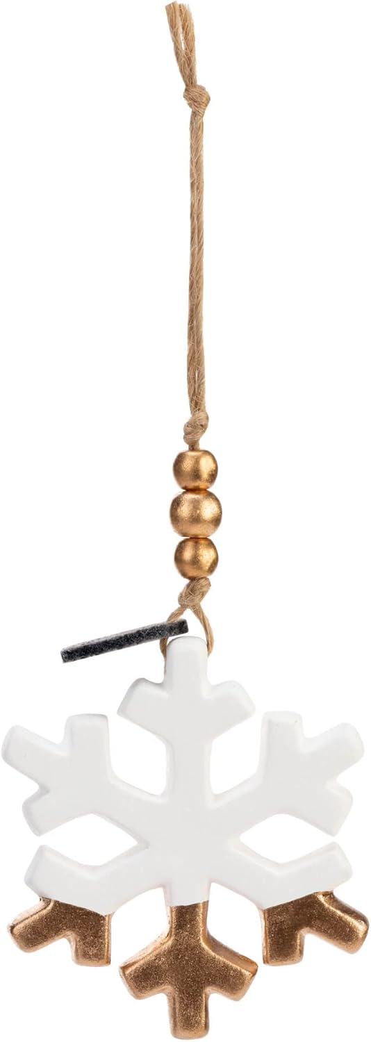 Snowflake Gold Tone and White 25 Inch Diffuser Hanging Christmas Ornament 2 PC Set