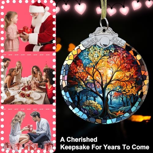Aestas Tree of Life Crystal Glass Hanging Ornament - Christmas Decor Gift