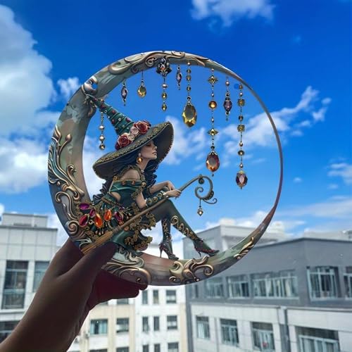 Halloween Witch Pendant with Crystal 20cm Wall Hanging Decoration