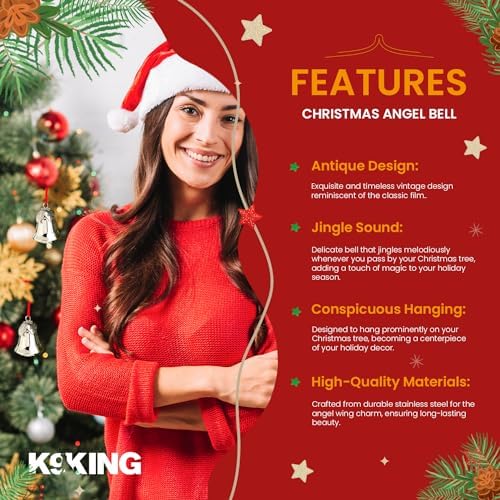 Its a Wonderful Life Christmas Angel Bell Ornament with Silver Wing and 2 Ribbons