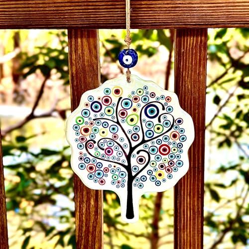 Blue Glass Evil Eye Tree of Life Amulet 53 Inch Hanging Decor